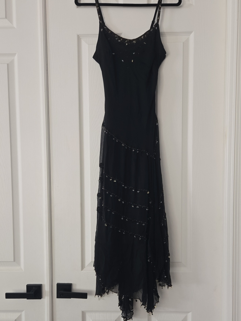 Mixit Black Asymmetrical Beaded Slip Dress